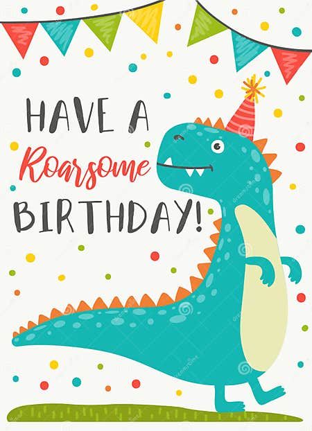 Dinosaur Character Happy Birthday Greeting Card Stock Vector ...