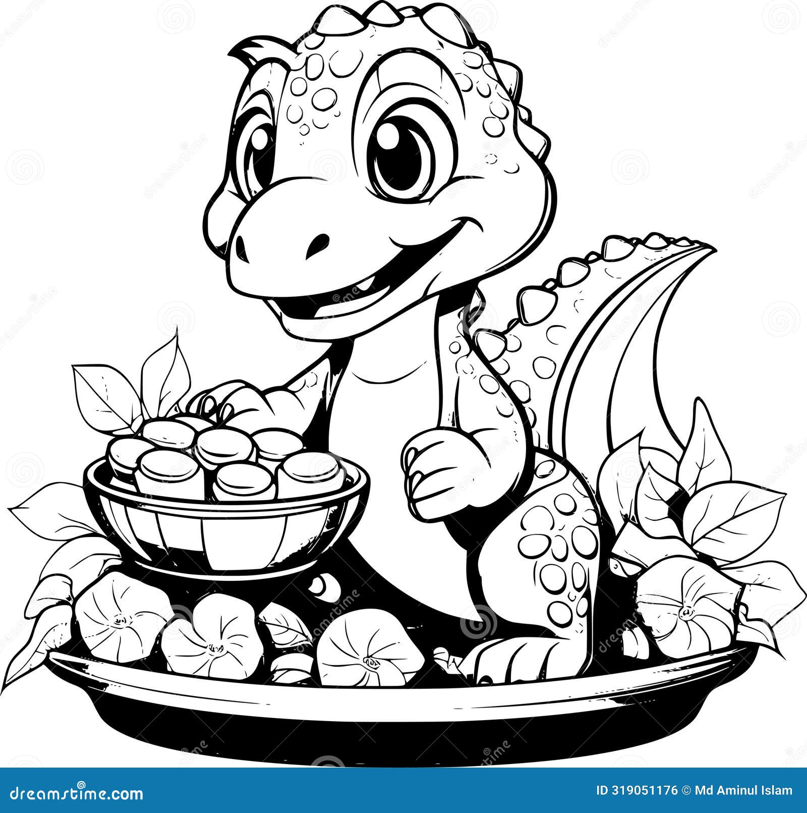 Dinosaur Feeding Coloring Page for Kids Stock Vector - Illustration of