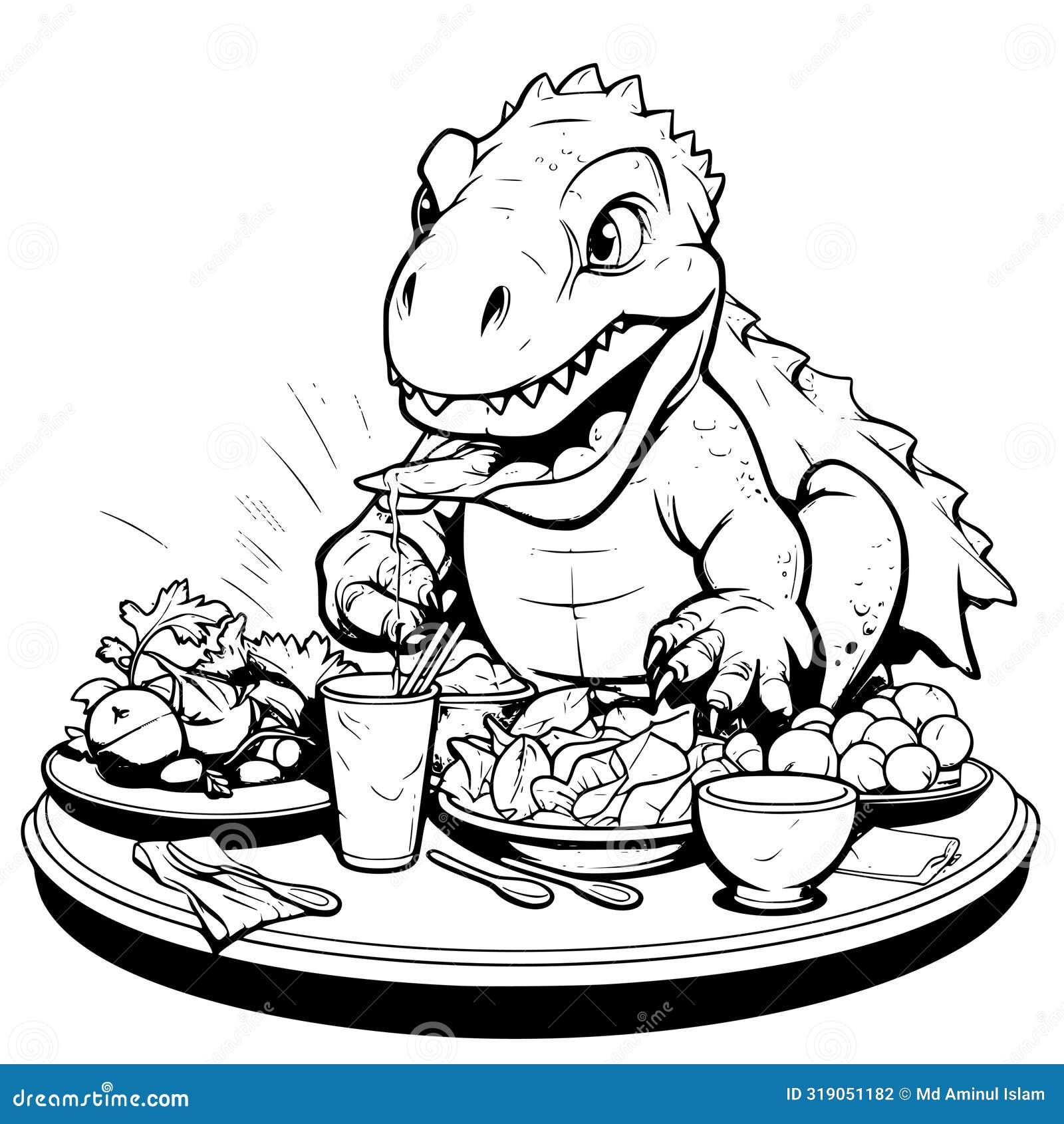 Dinosaur Feeding Coloring Page for Kids Stock Vector - Illustration of