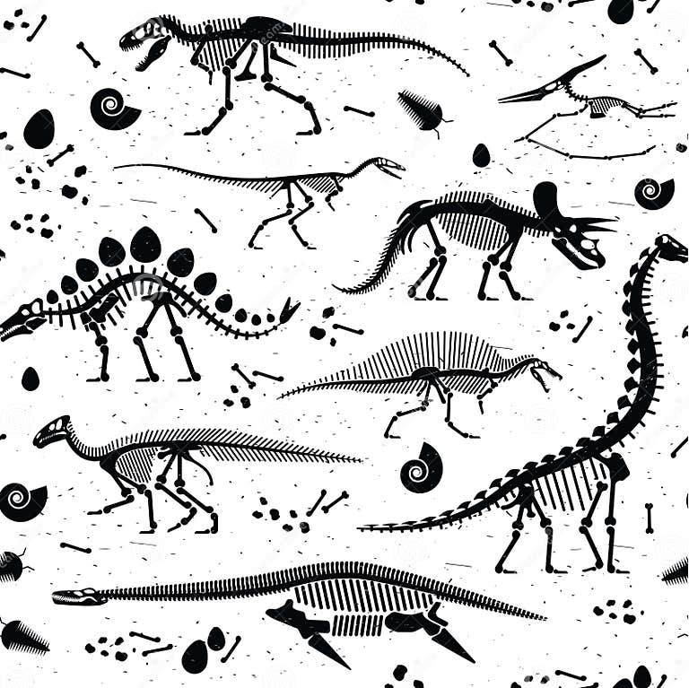 Dinosaur Fossils, Eggs, Bones Skeletons. Stock Vector - Illustration of ...