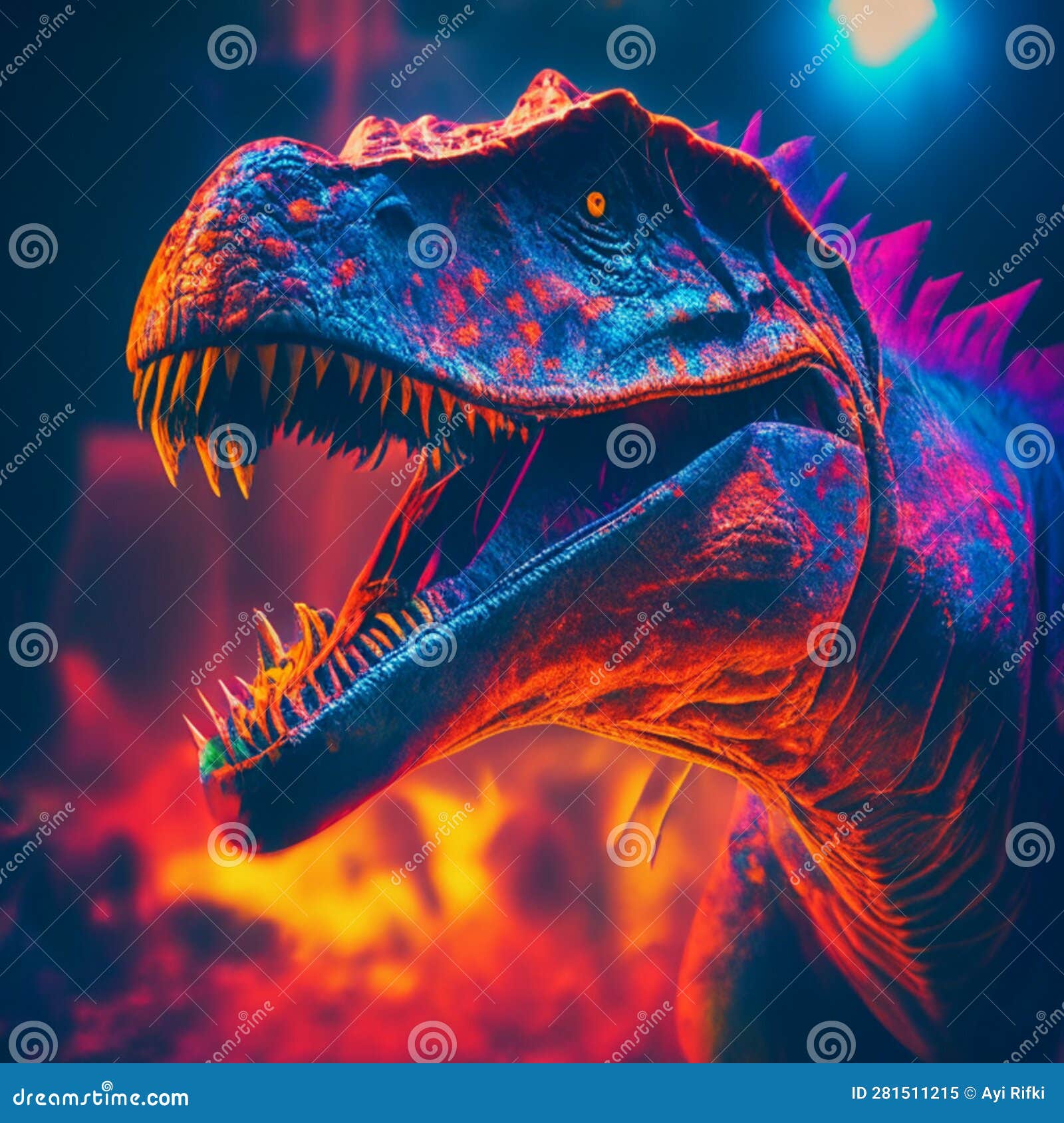 Dinosaur Head with Sharp Teeth. Colorful Background Stock Illustration