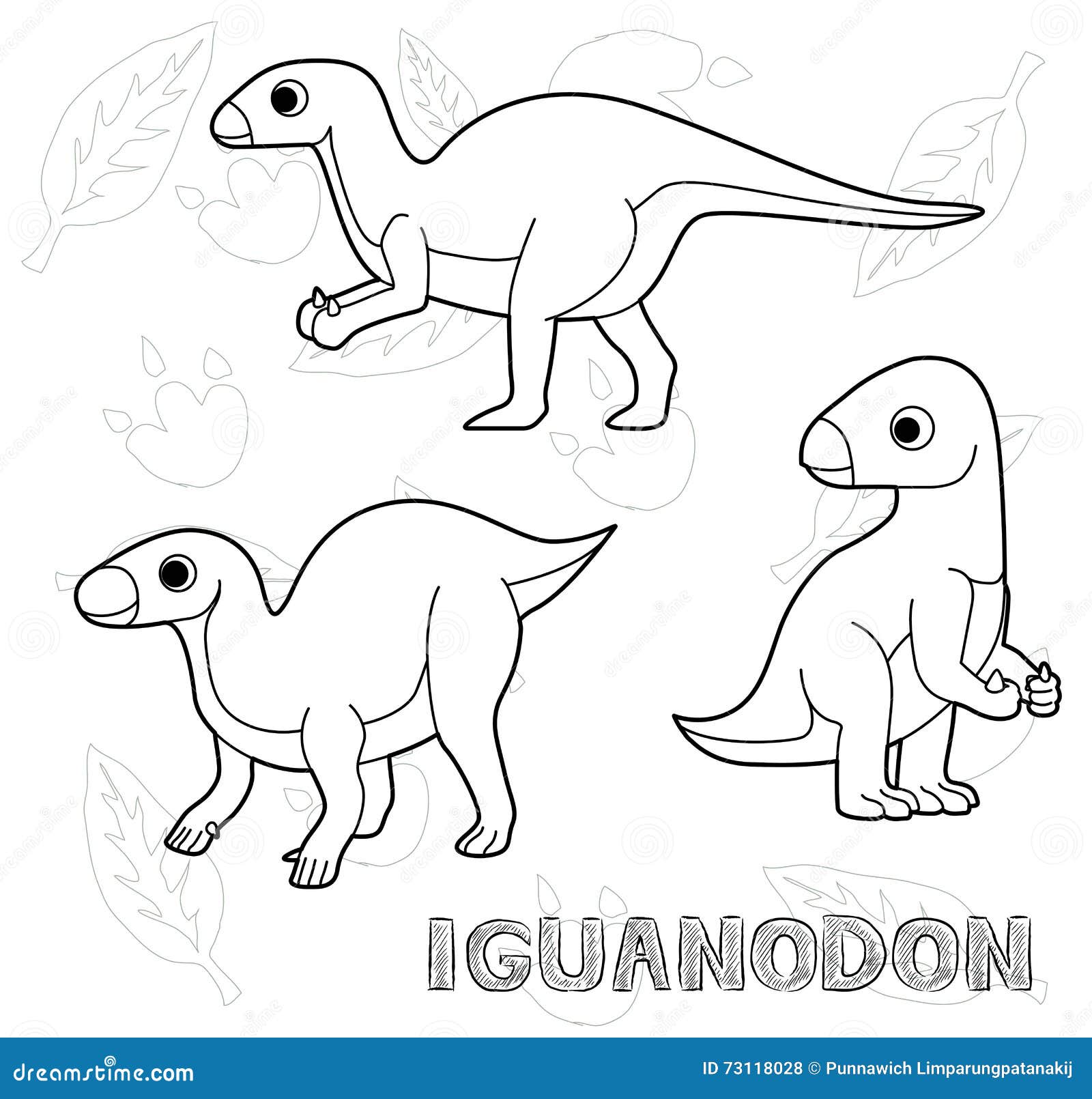 voice tournament Endurance Dinosaur Iguanodon Cartoon Vector Illustration Monochrome Stock Vector -  Illustration of cartoon, thumb: 73118028