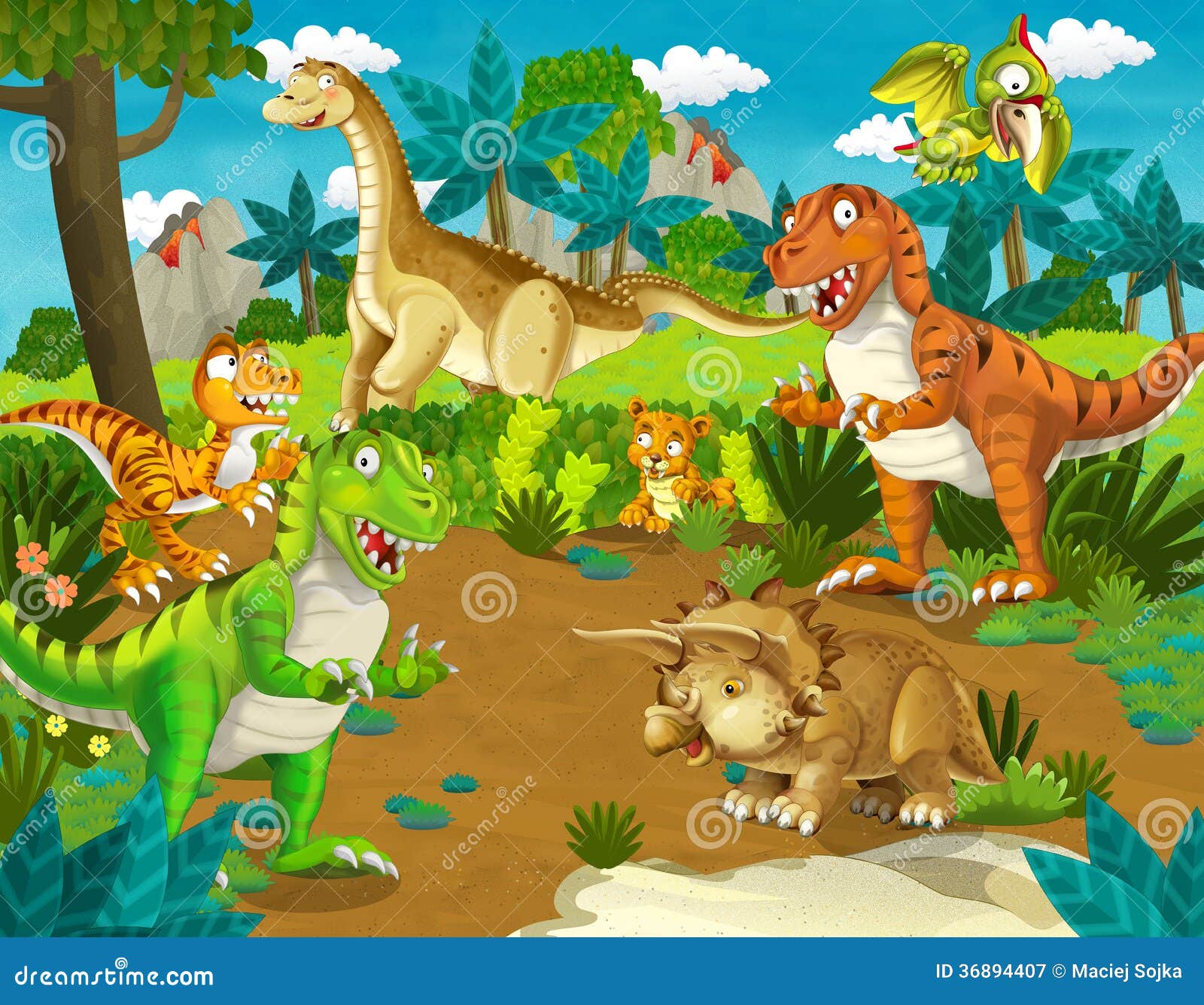 The Dinosaur Land - Illustration for the Children Stock Illustration -  Illustration of drawing, bright: 36894407