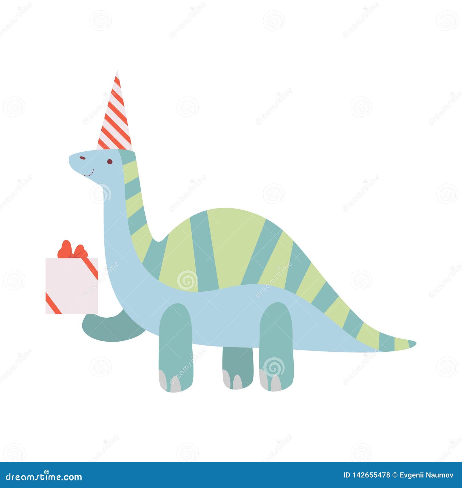 Download Dinosaur In Party Hat, Cute Dino Character With Gift Box ...