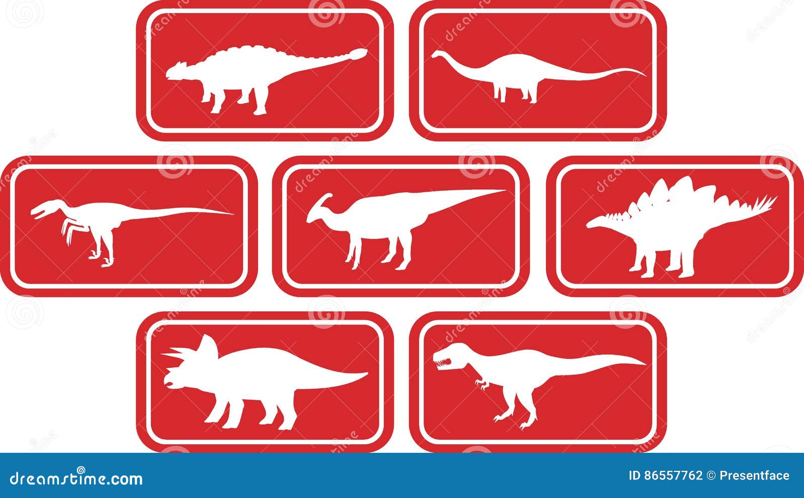 Dinosaur Rectangular Emblem Set Red Stock Illustration Illustration