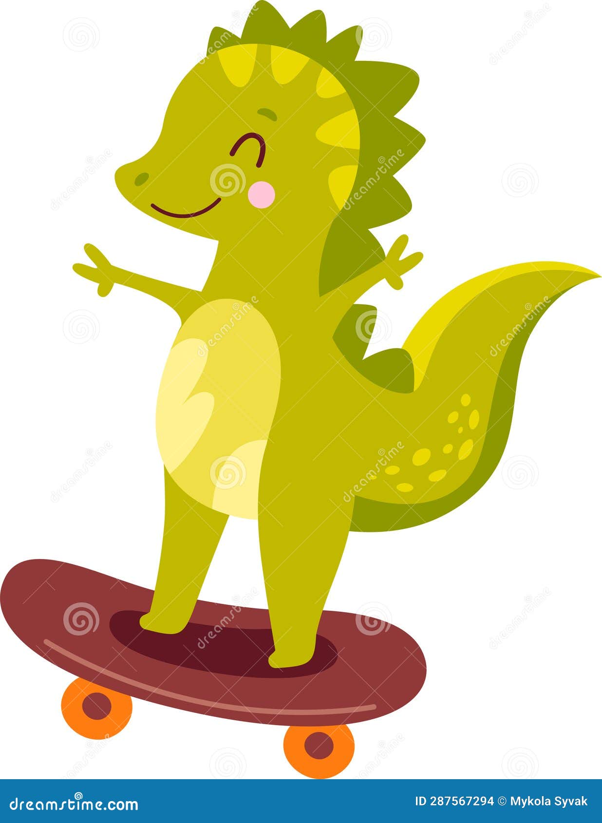 Dinosaur Riding on Skate stock vector. Illustration of cool 287567294