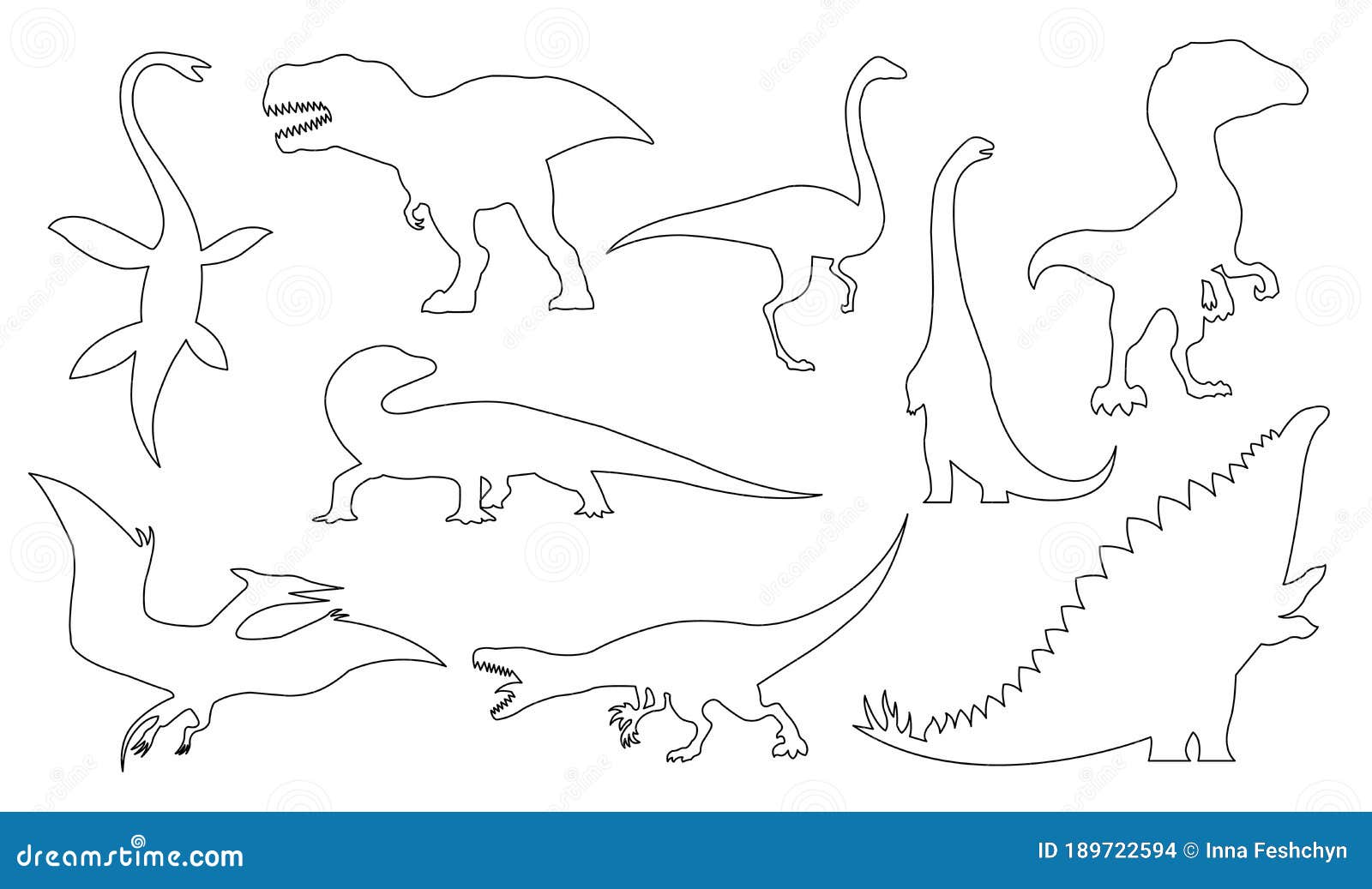 Download Dinosaur Silhouettes Set. Coloring Dino Monsters Icons. Prehistoric Reptile Monsters. Vector ...