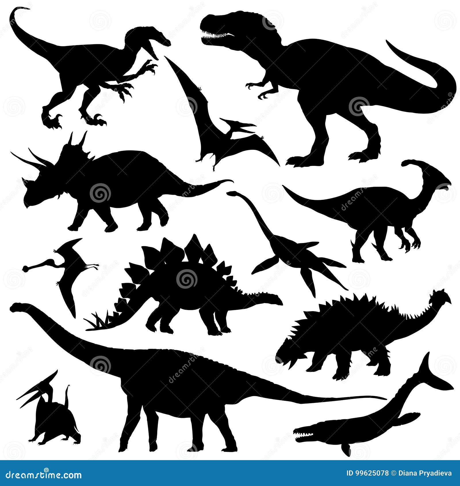 dinosaur silhouettes set.