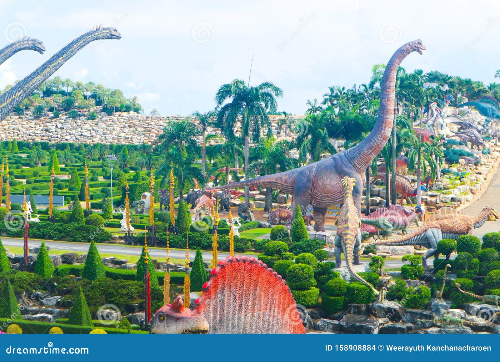 Dinosaur Statue And Ancient Animal Statue At Nong Nooch Tropical