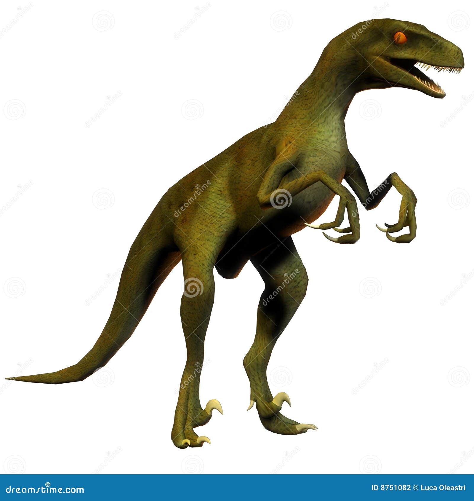 Premium AI Image Cute Dinosaur Cartoon Velociraptor On White Background Generative AI