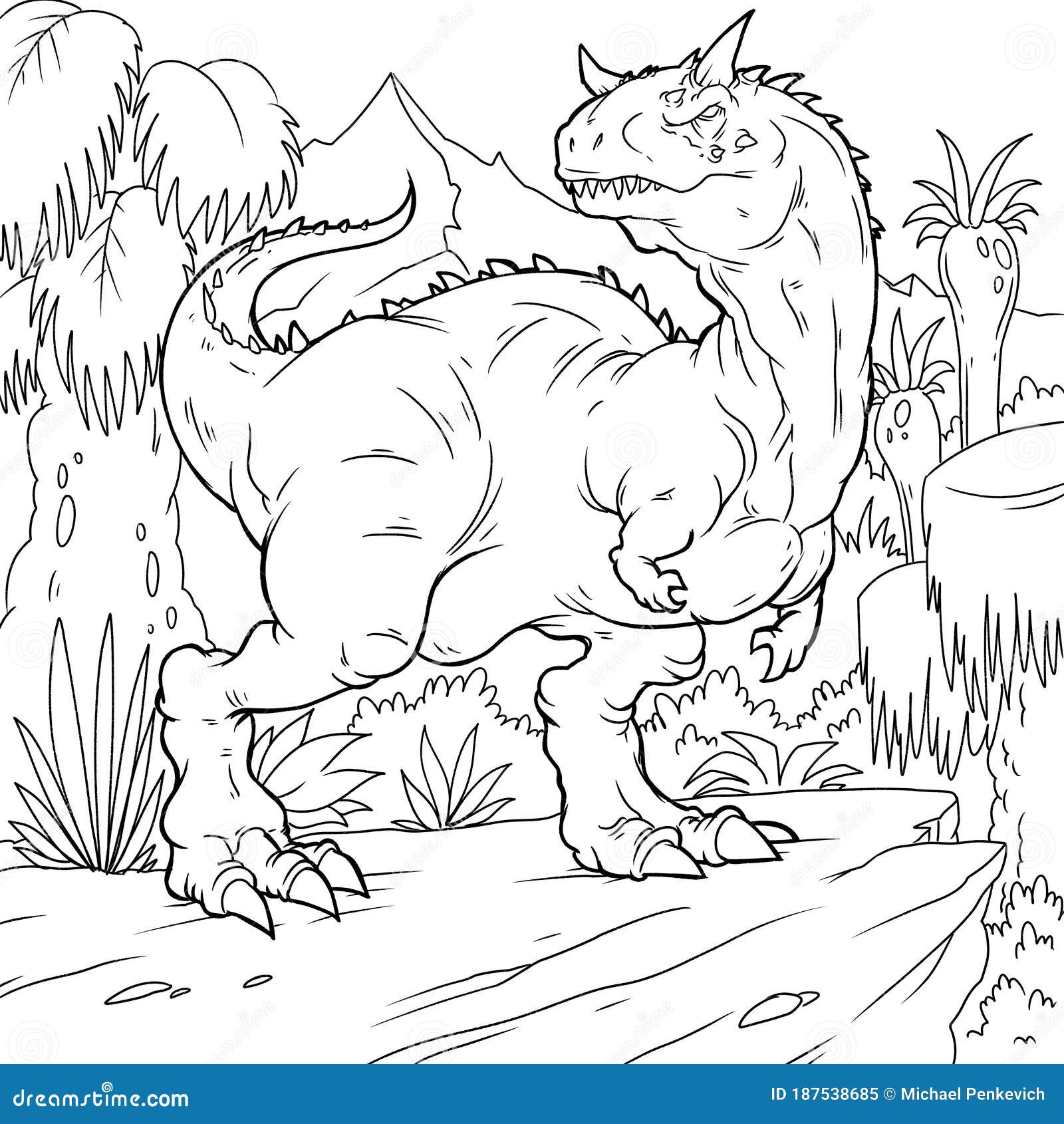Dinosaurio De Dibujos Animados. Ilustración De Dibujo Para Niños Y Niños  Stock de ilustración - Ilustración de fondo, negro: 187538685