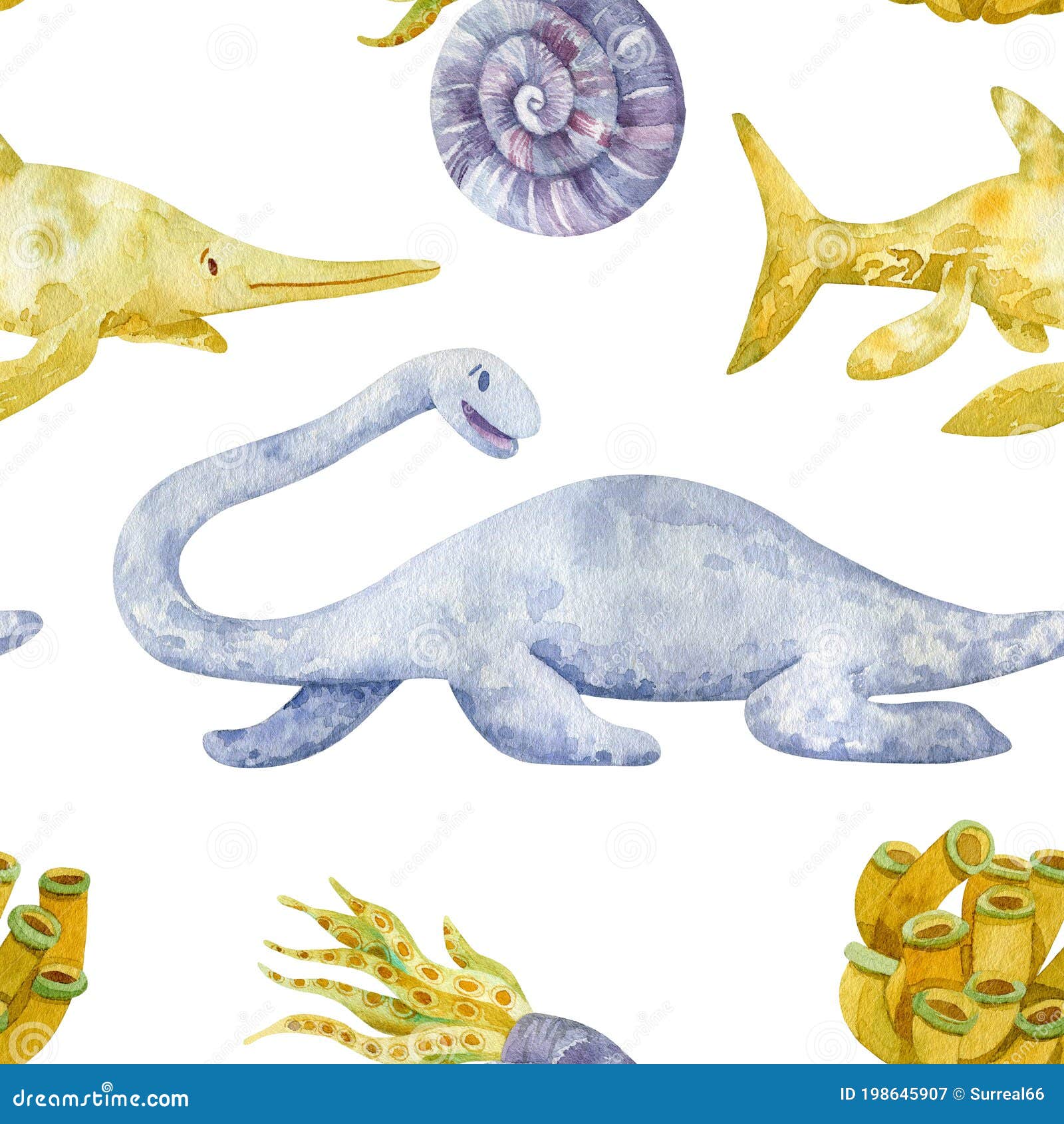 Dinosaurios Acuáticos Acuáticos De Arte Acuático Patrón Ininterrumpido  Stock de ilustración - Ilustración de aislado, monstruo: 198645907