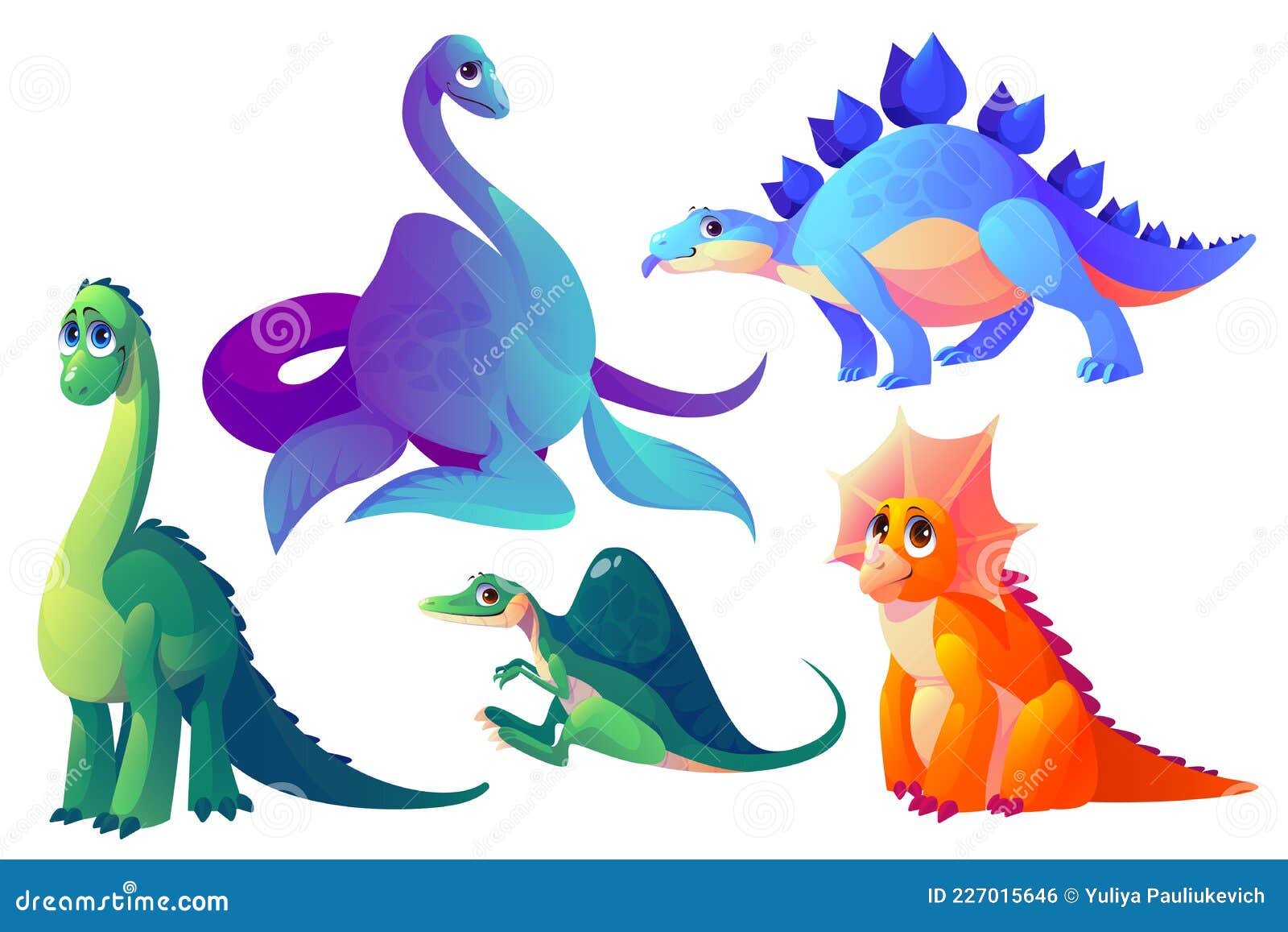 Dinosaurios De Dibujos Animados Vectores Animales Fósiles Stock de  ilustración - Ilustración de conjunto, historia: 227015646