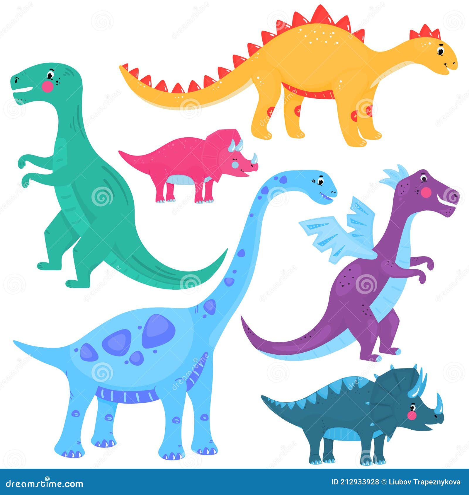 Dinosaurios Divertidos. Dragón. Un Conjunto De Ilustraciones De Vectores De  Dibujos Animados Ilustración del Vector - Ilustración de monstruo,  garabato: 212933928