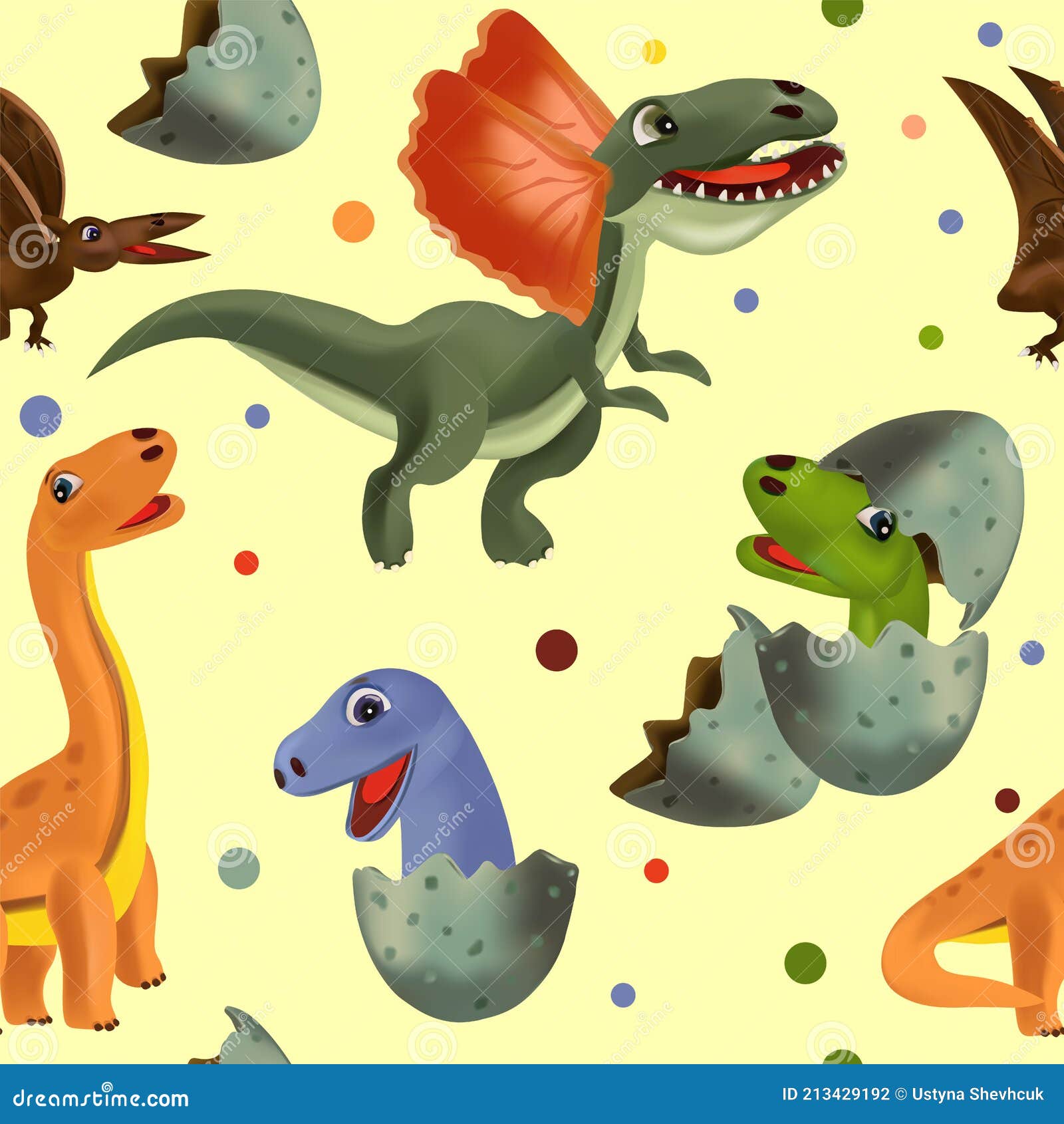Dinosaurios Divertidos Y Pterodáctilo Eclosión De Un Huevo. Vector Sin  Costuras Con Dinosaurio Y Huevos Para Su Diseño Textil Ilustración del  Vector - Ilustración de dino, dinosaurio: 213429192