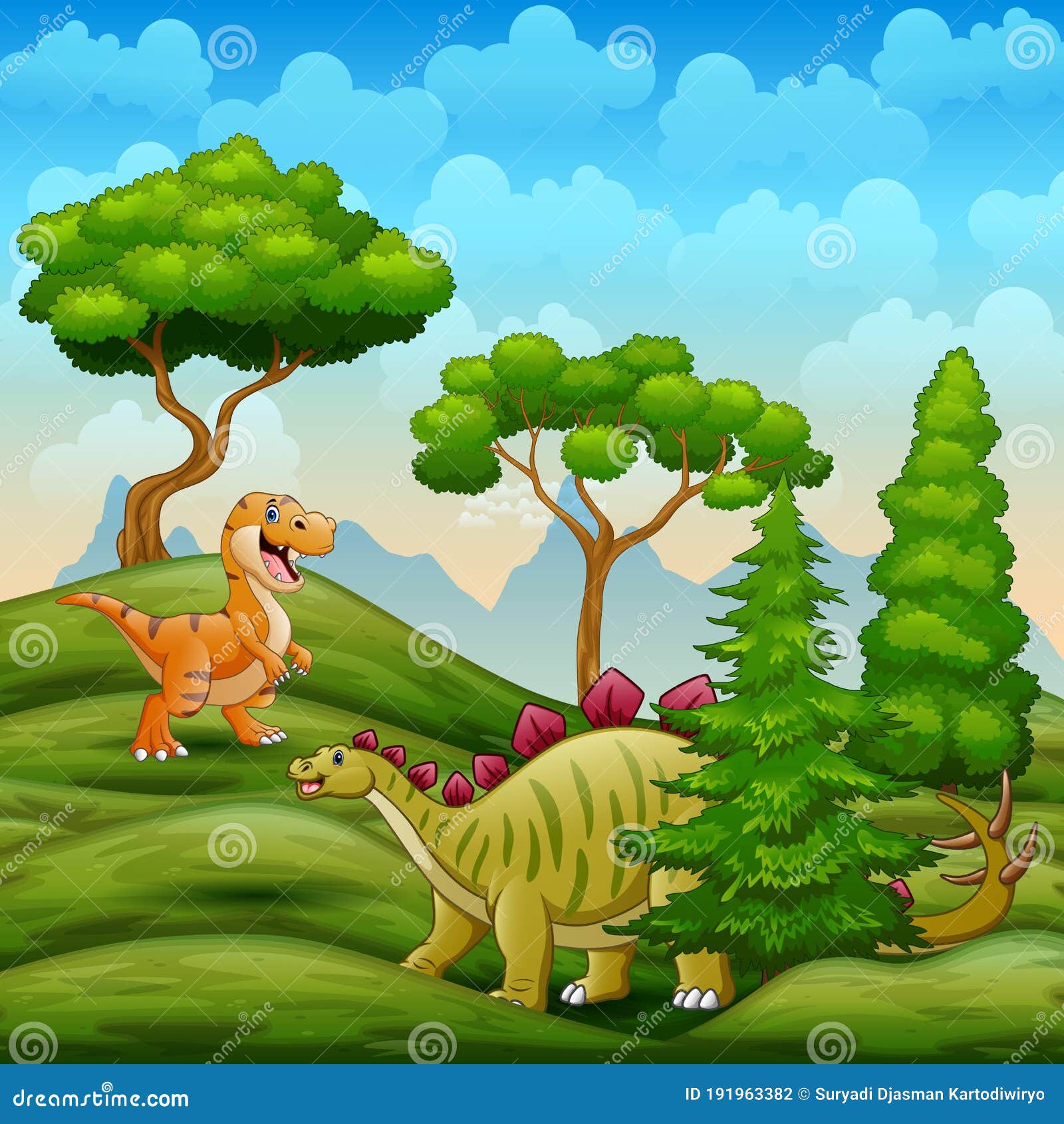 Dinosaurios Que Viven En La Sabana Ilustración del Vector - Ilustración de  hojas, verde: 191963382