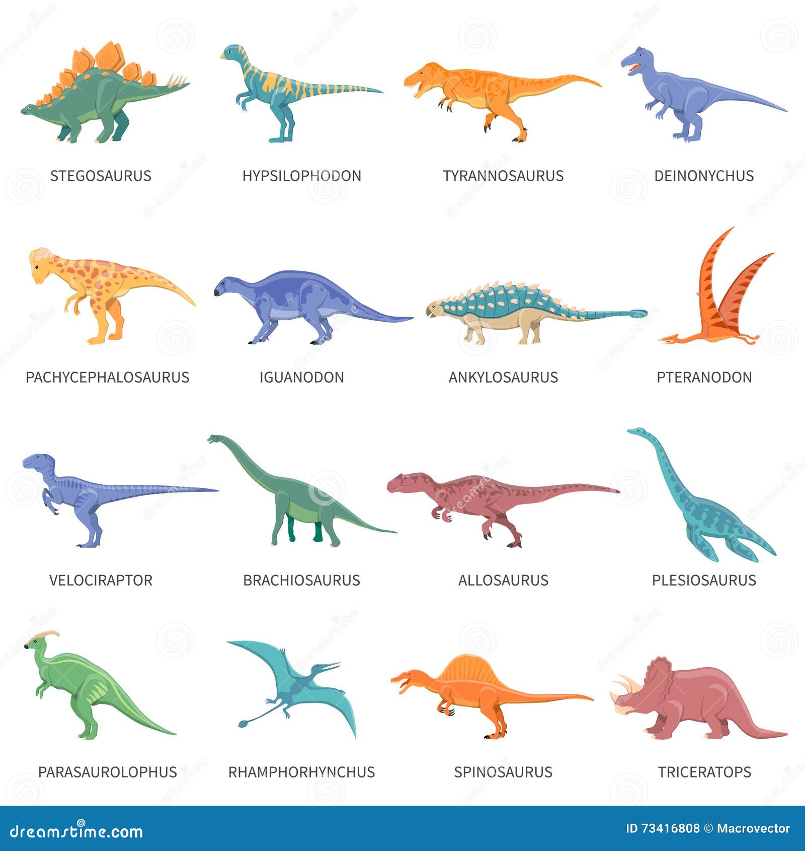 Dinosaurs Colored Icons Set Stock Vector - Illustration of plesiosaurus,  cartoon: 73416808