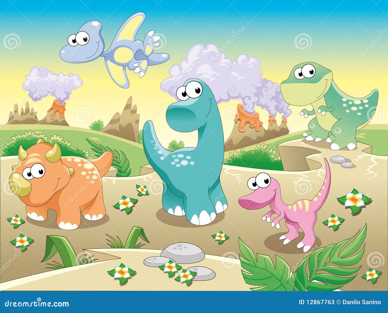 Dinosaurs Family With Background. Stock Photos - Image 