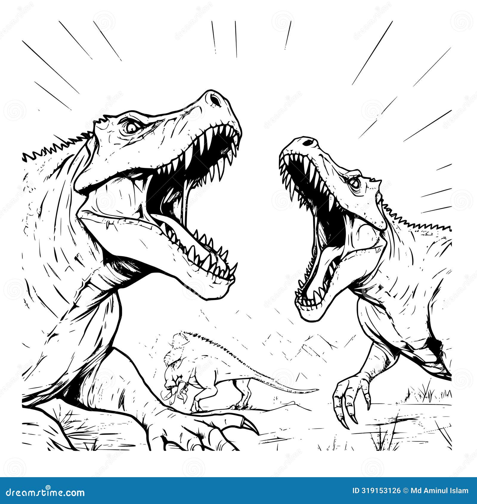 Dinosaurs Fighting Coloring Pages for Kids Stock Vector - Illustration ...