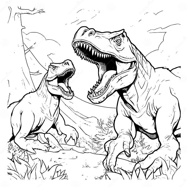 Dinosaurs Fighting Coloring Pages for Kids Stock Vector Illustration