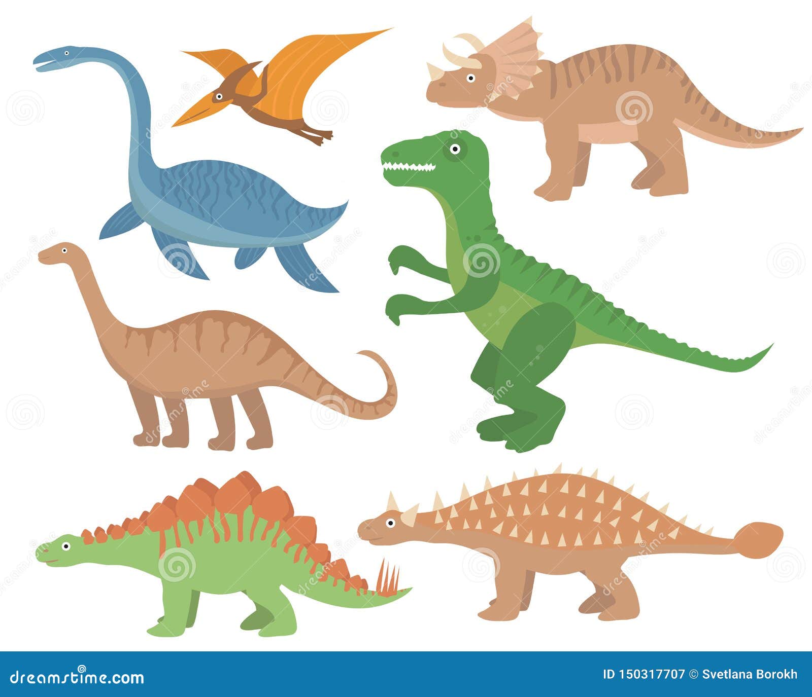 Dinosaurs Flat Icon Set, Cartoon Style. Collection of Objects with ...