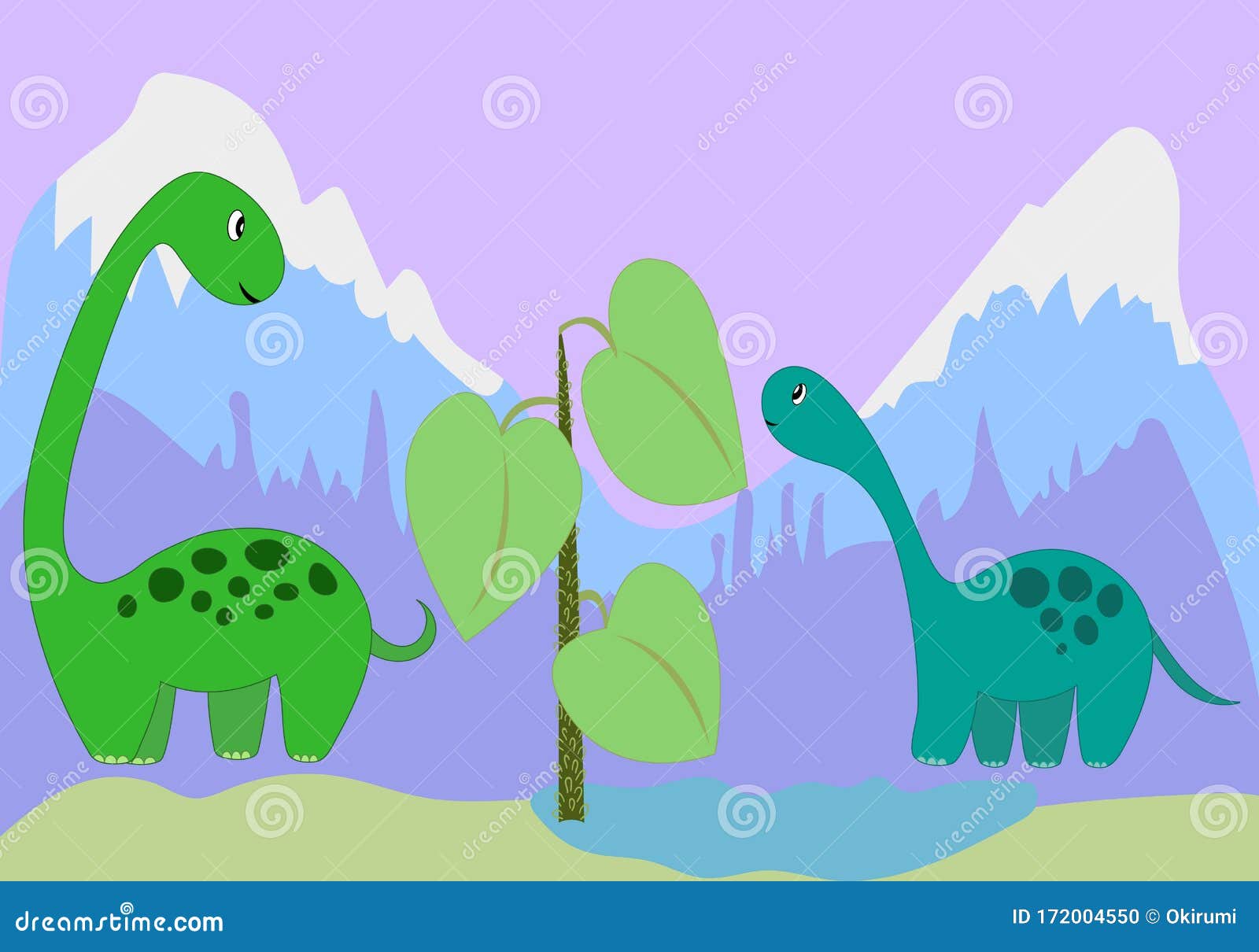 Dinosaurs in Front of Mointains Cartoon Style Stock Illustration -  Illustration of park, style: 172004550
