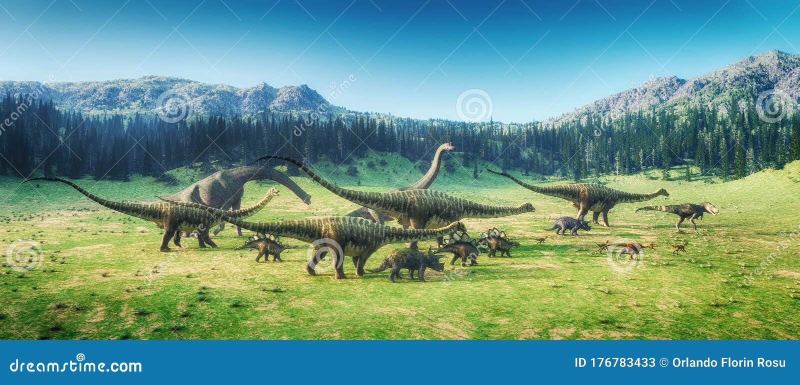 Jurassic Valley Dinosaurs On The Valley Stock Illustration