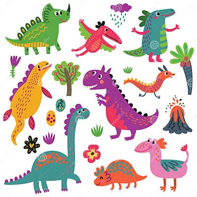Dinosaurs vector set stock vector. Illustration of drawn - 98861341