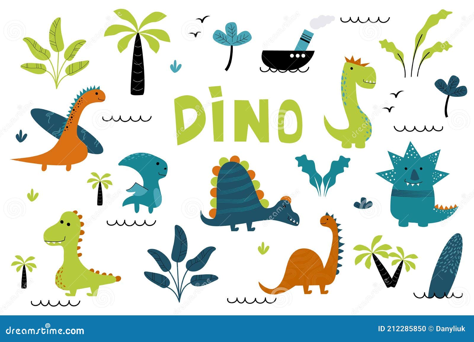 Dinosaurus Schattige Kinderen Verzamelen. Schattige Dino's. Vector Illustratie - Illustration of stof, kinderachtig: 212285850