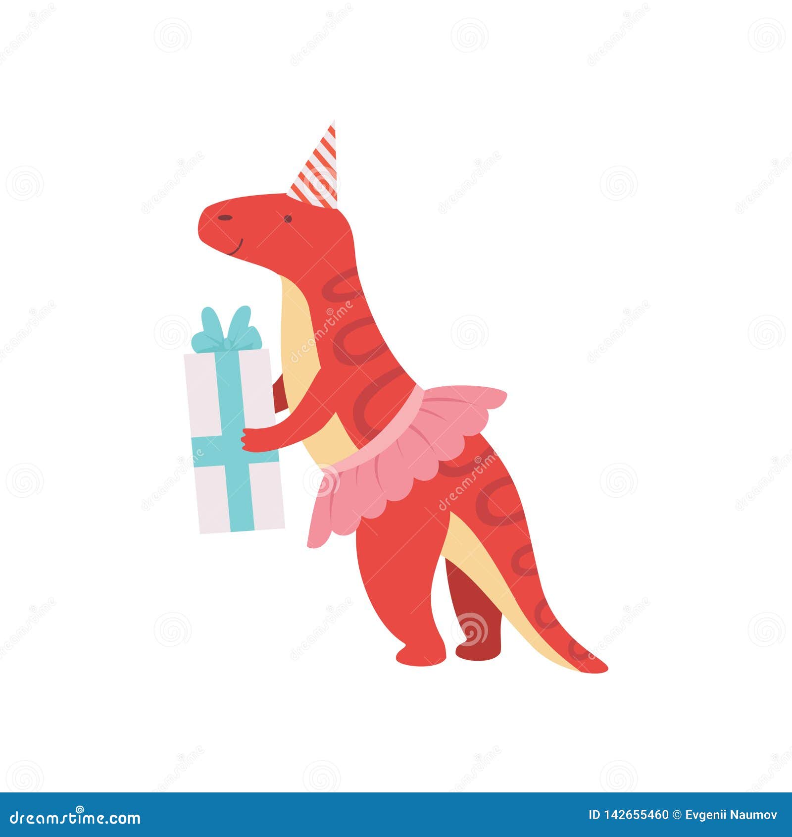 Cor rosa de dinossauro bonito pintado em estilo de desenho animado