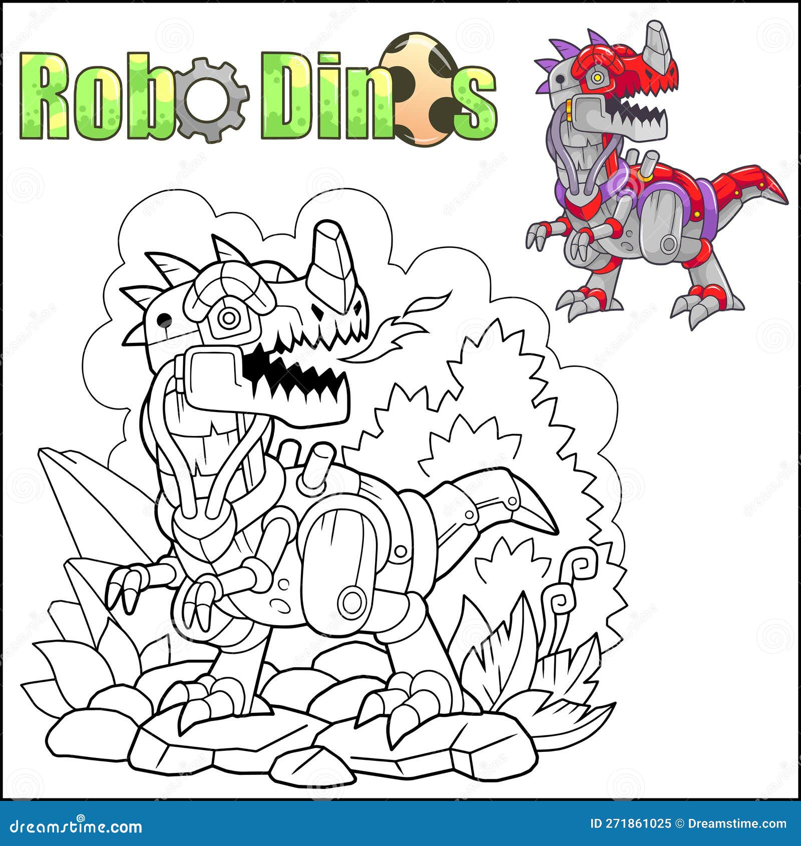 Livro De Colorir De Robôs De Dinossauros De Desenho Animado Para