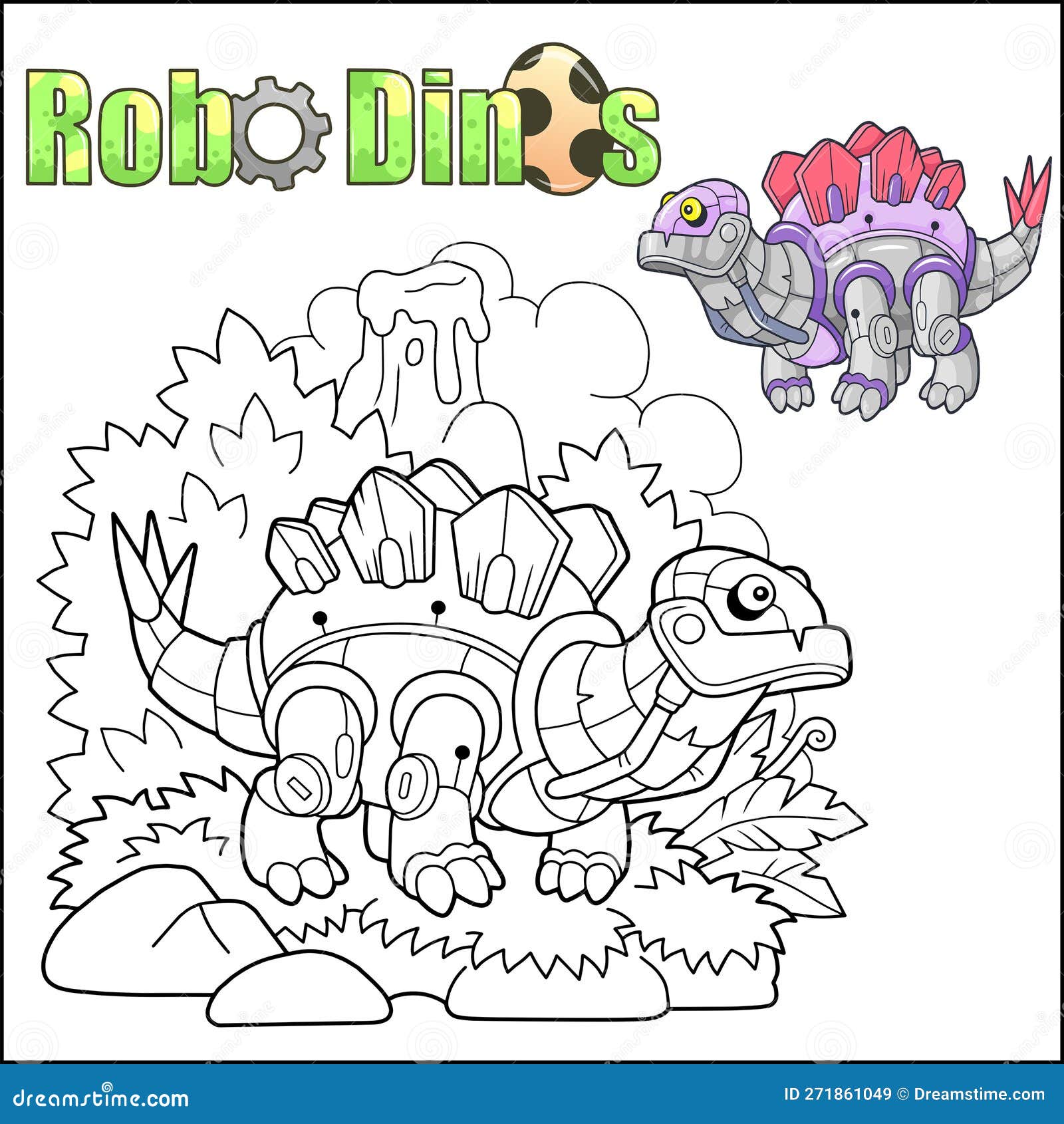 desenho animado robô dinossauro plesiossauro, livro de colorir, ilustração  de contorno 16073259 Vetor no Vecteezy