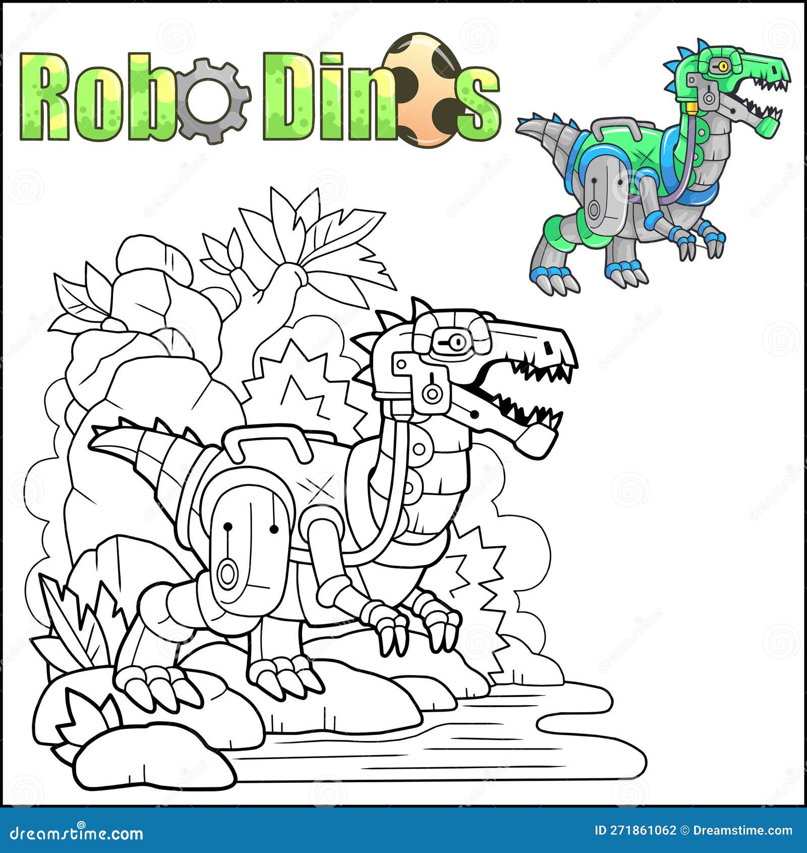 Livro De Colorir De Robôs De Dinossauros De Desenho Animado Para