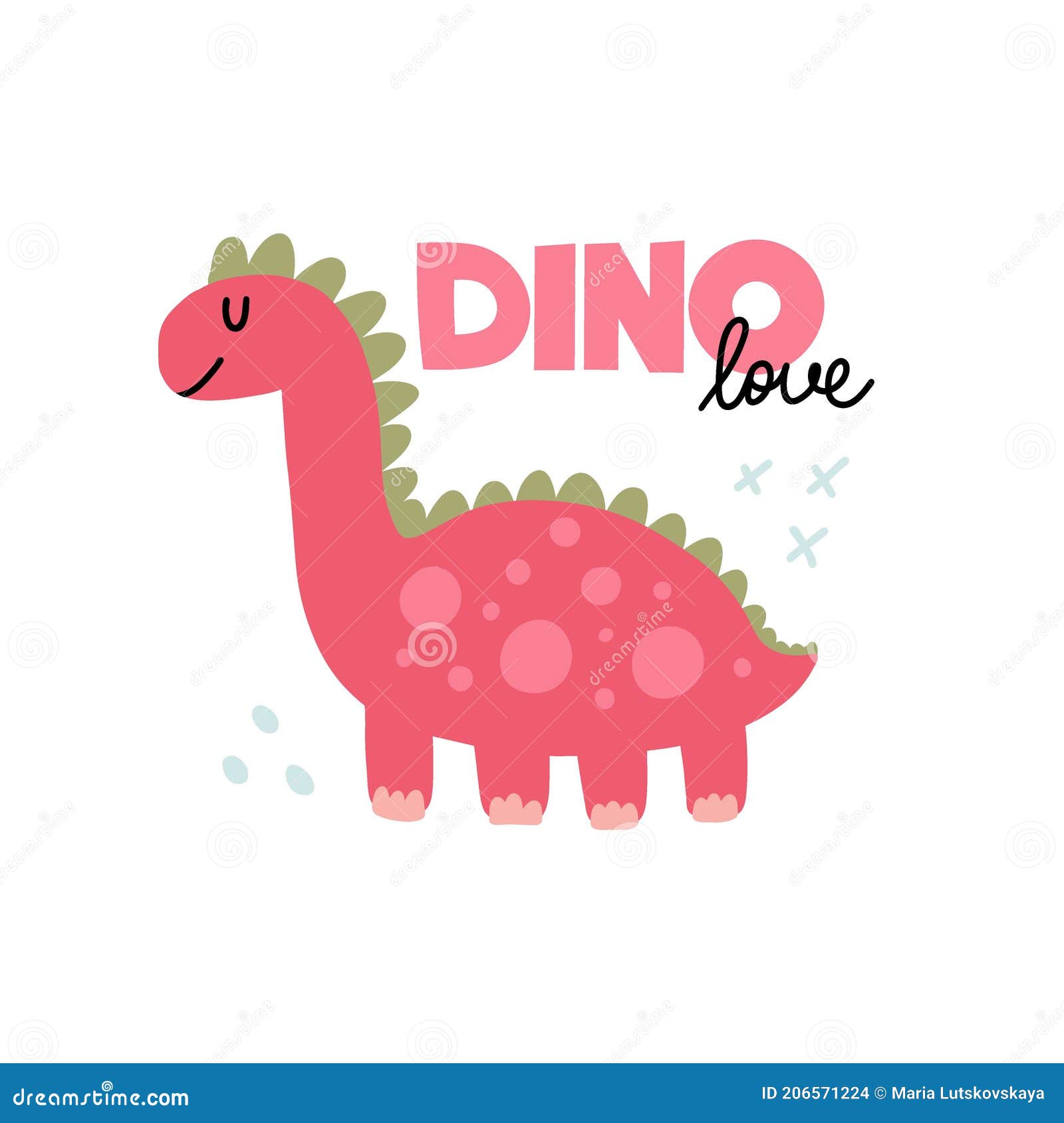 Dinossauro Rosa. Dino De Rabo Giro Desenhado à Mão Animal Pré