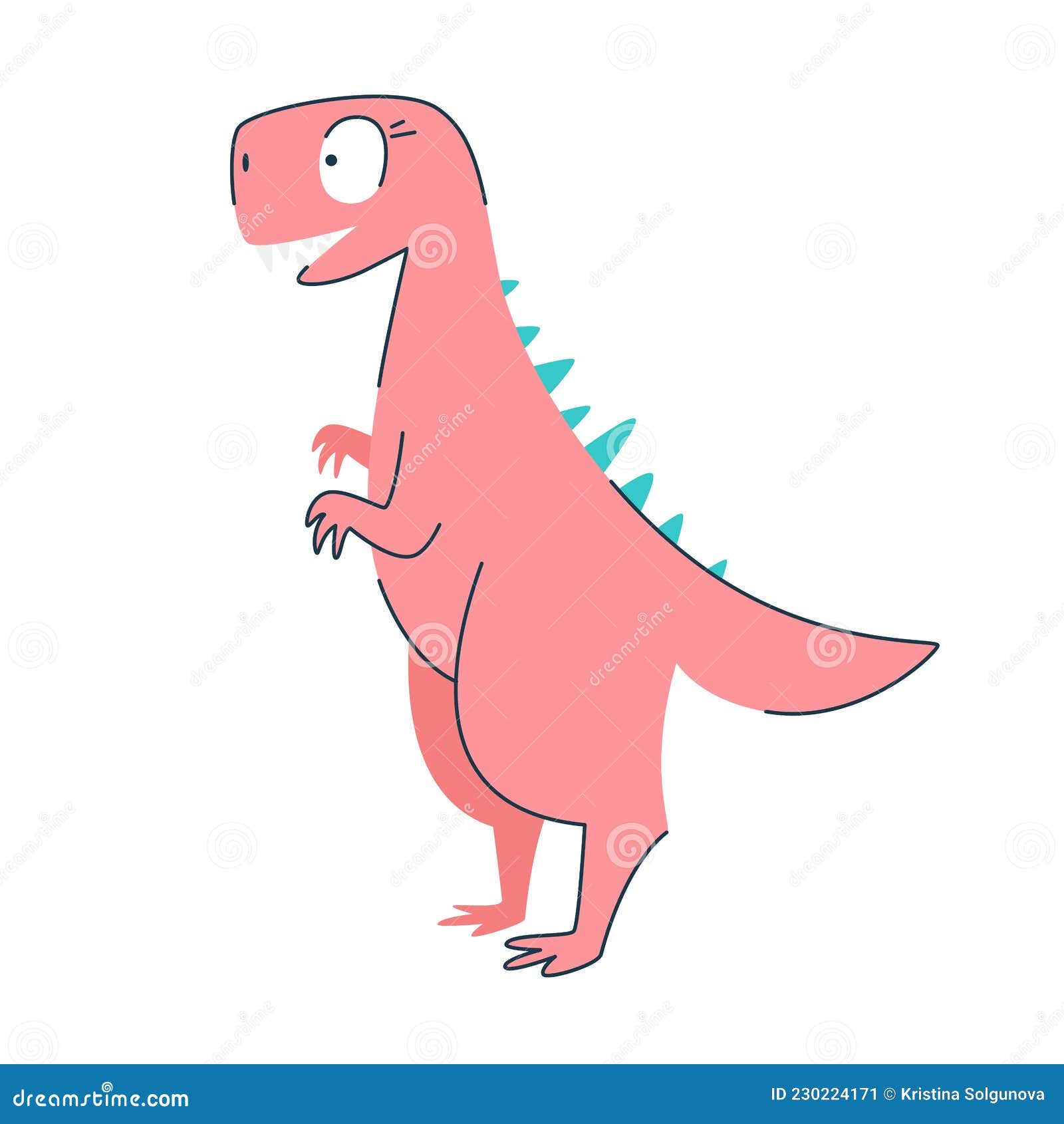 Engraçado desenho animado fofo dinossauro rosa fofa garota feliz