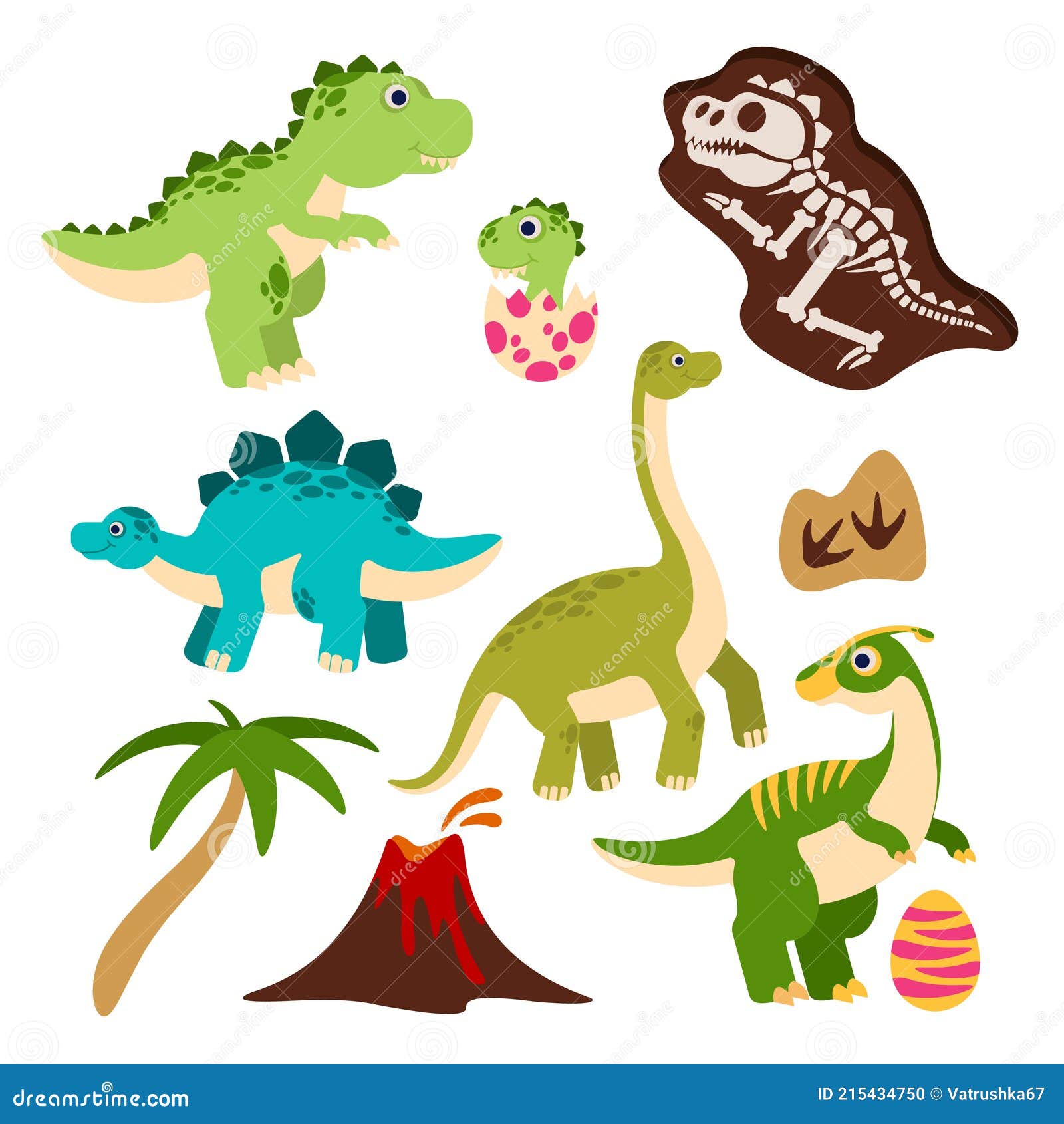 Conjunto de desenhos de dinossauros fofos para crianças e bebês