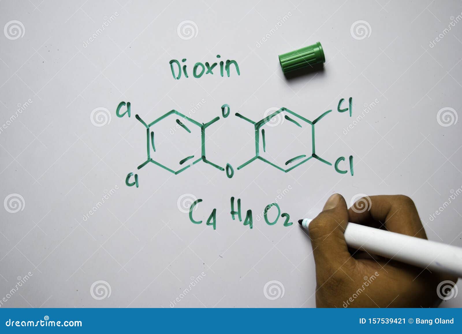 dioxin c4,h4,o2 molecule written on the white board. structural chemical formula. education concept