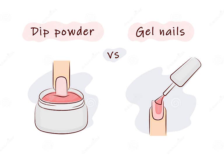 Dip Powder Vs. Gel Nails the Difference Vector Illustration Stock