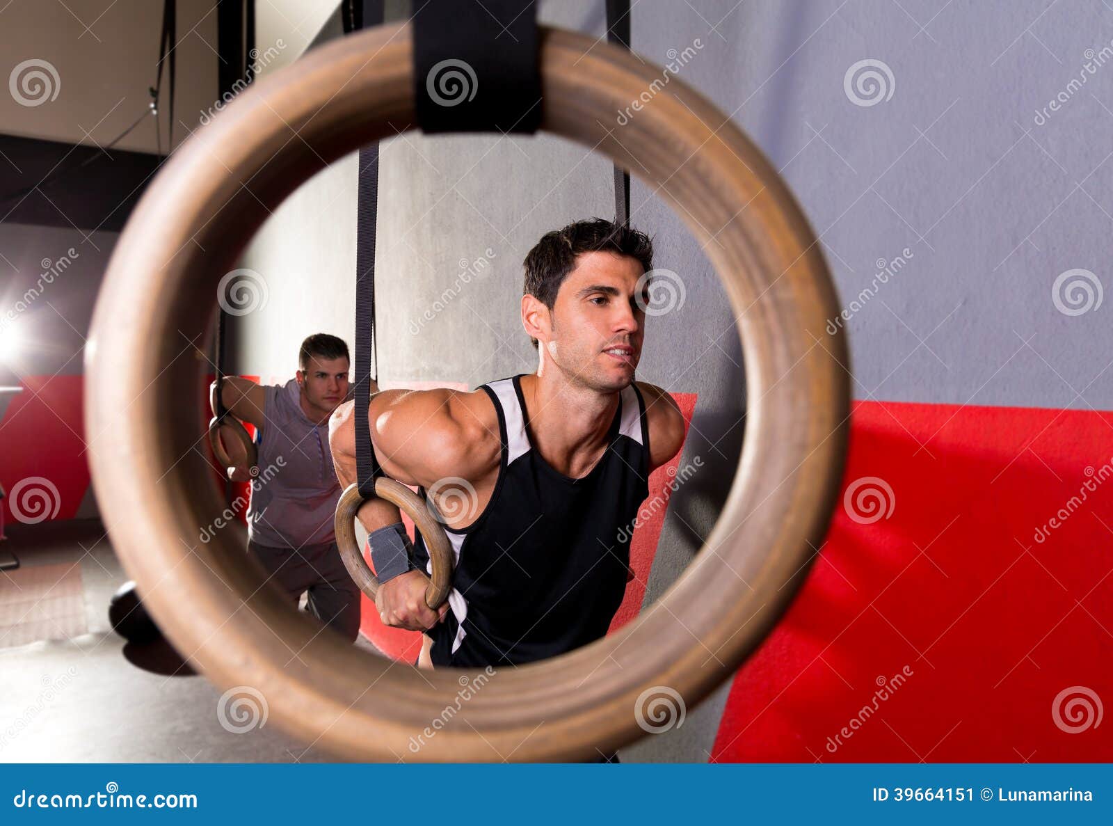 Dip Rings Workout Man from a Ring Hole at Gym Stock Image Image of