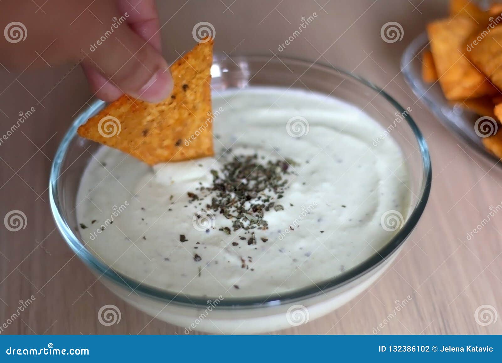 Dip and Tortilla Chips stock photo. Image of table, tasty 132386102