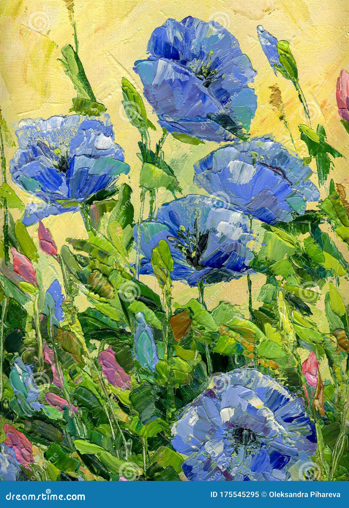 Dipinto Di Olio Di Papaveri Blu Su Tela. Fiori Dipinti a Mano Illustrazione  di Stock - Illustrazione di papavero, botanico: 175545295