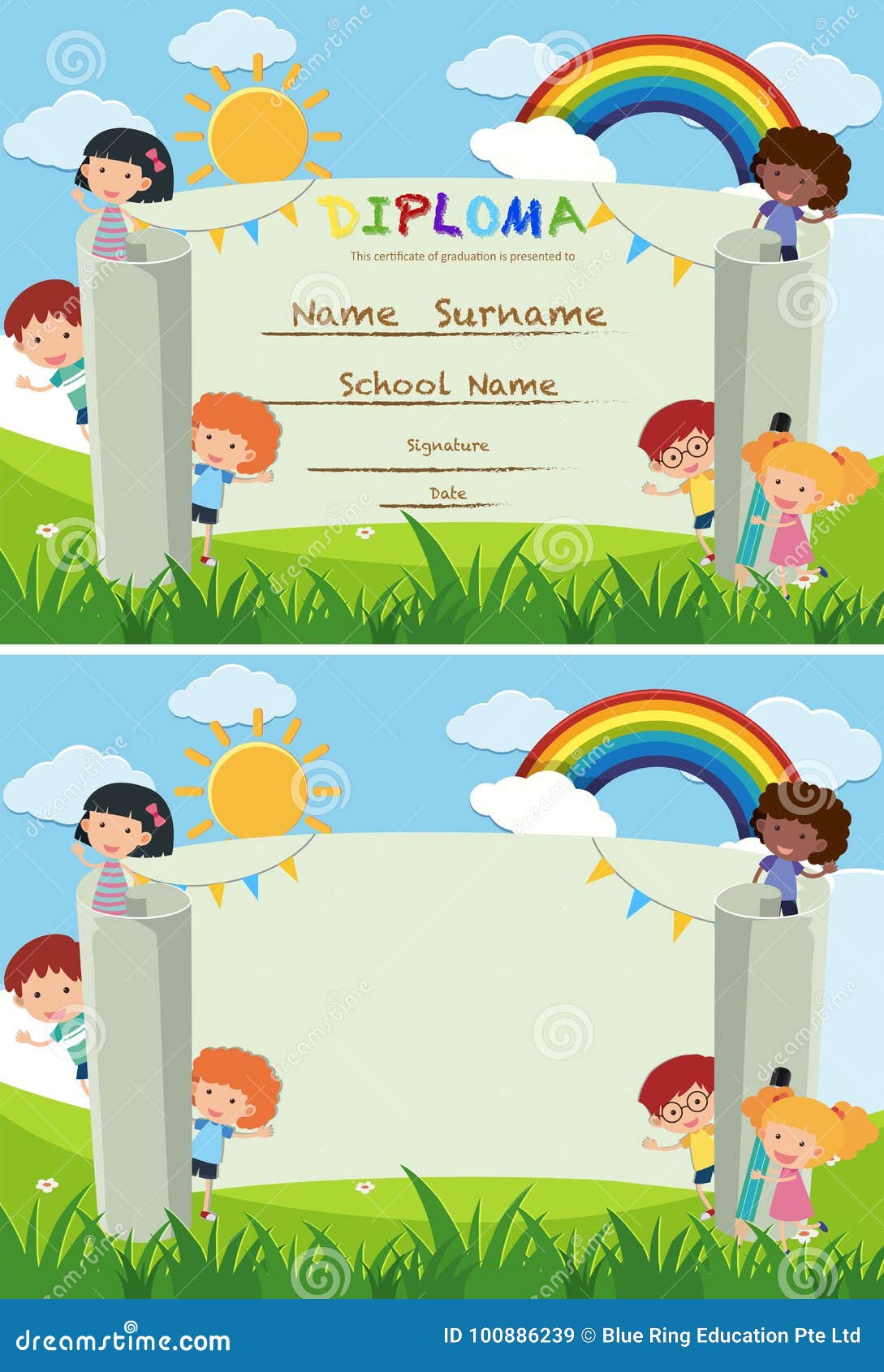 Diploma and Card Template with Kids in the Park Stock Vector Inside Id Card Template For Kids