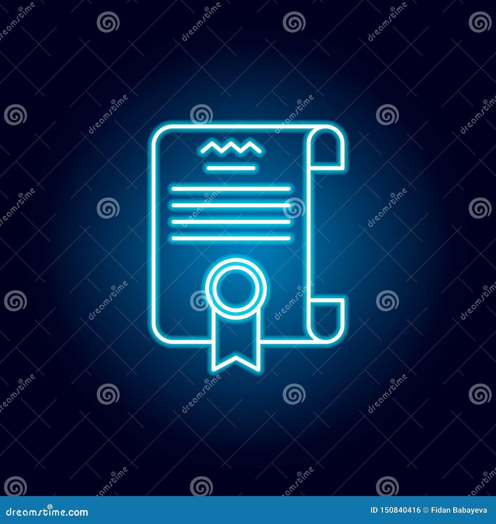 Diploma, Certificate Outline Icon In Neon Style. Elements Of Education