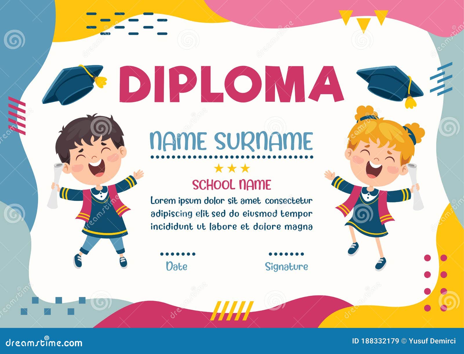 Diploma Certificate for Preschool and Elementary School Kids Stock ...