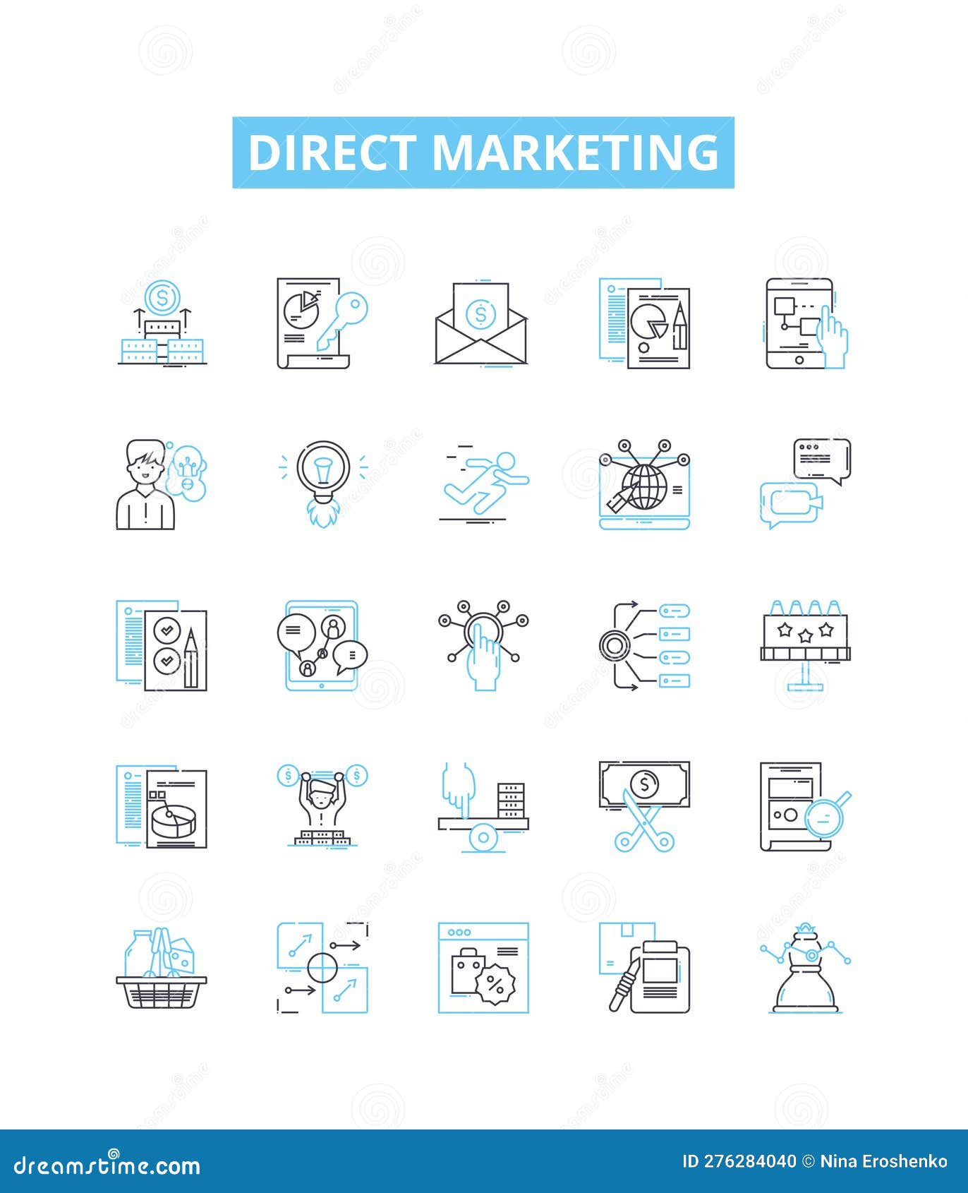 direct marketing  line icons set. direct-mail, email, telemarketing, sms, online, brochures, database 