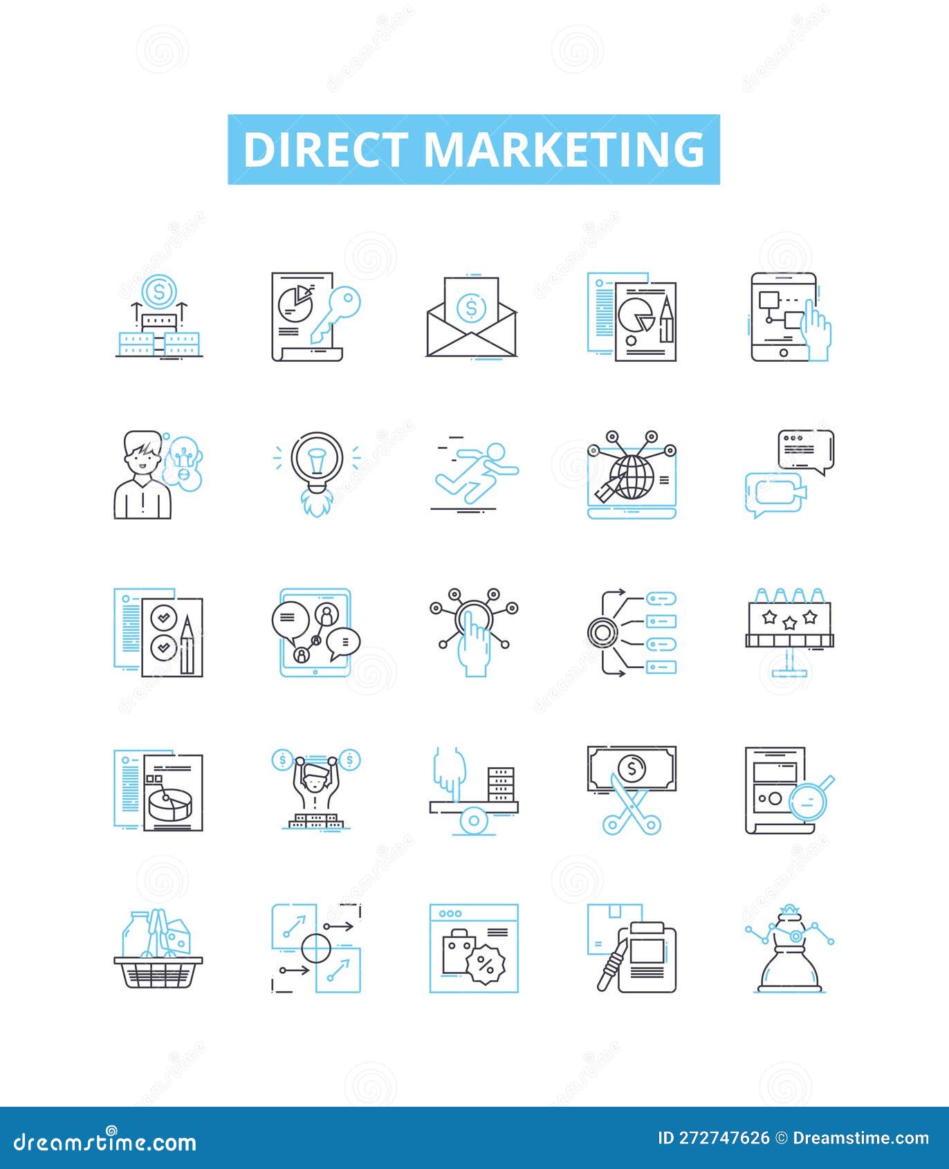 direct marketing  line icons set. direct-mail, email, telemarketing, sms, online, brochures, database 