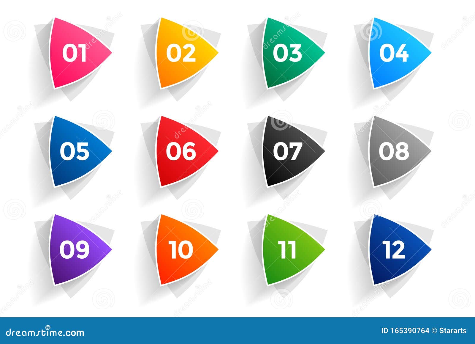 Direction Number Bullet Points From One To Tweleve Vector Illustration