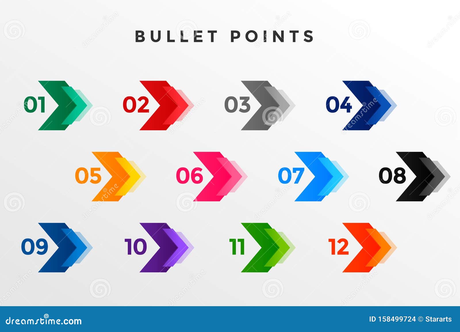 Direction Number Bullet Points from One To Twelve Stock Vector