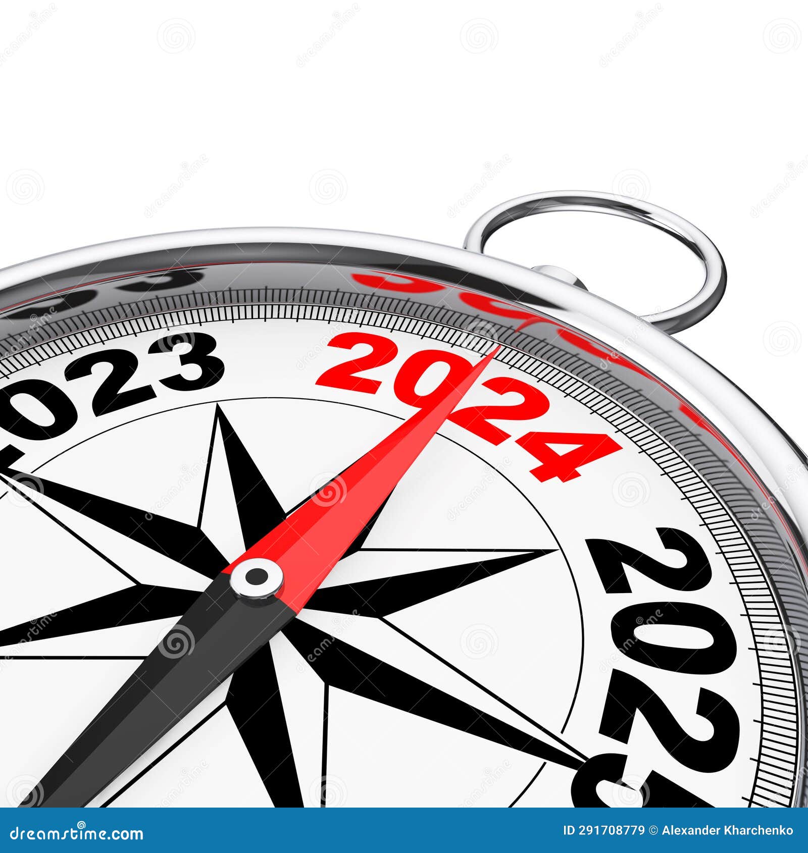 Direction To New 2024 Year Conceptual Compass Closeup. 3d Rendering