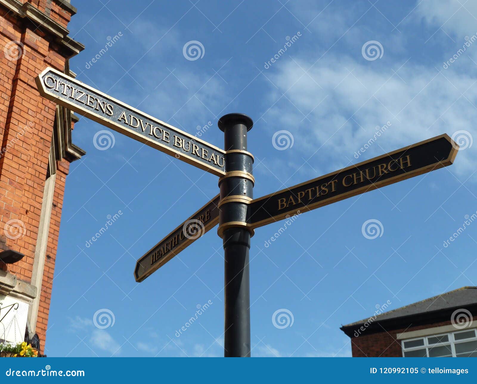 Directions De Pointage De Poteau Indicateur De Centre De Ville Image